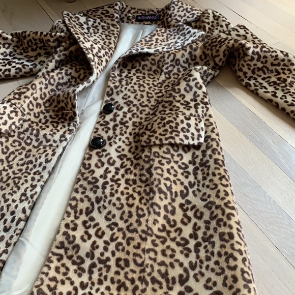 Faux Fur 🖤🤎 Leopard Animal Print Coat Vintage Look Super Chic Collar Mob Wife - Picture 11 of 16
